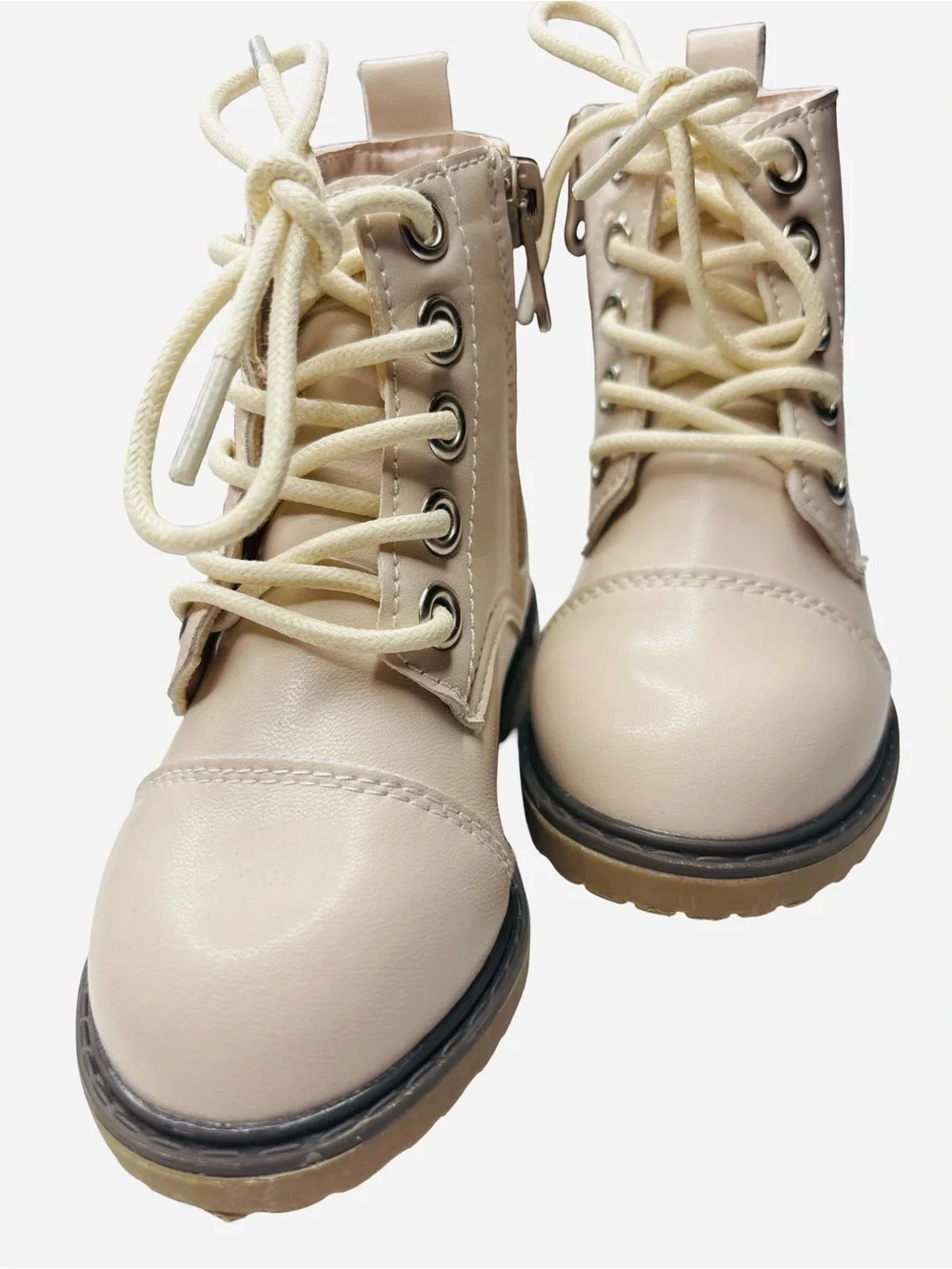 Bums and Roses Kids Cream Lace-Up Boots with Side Zipper Size 6